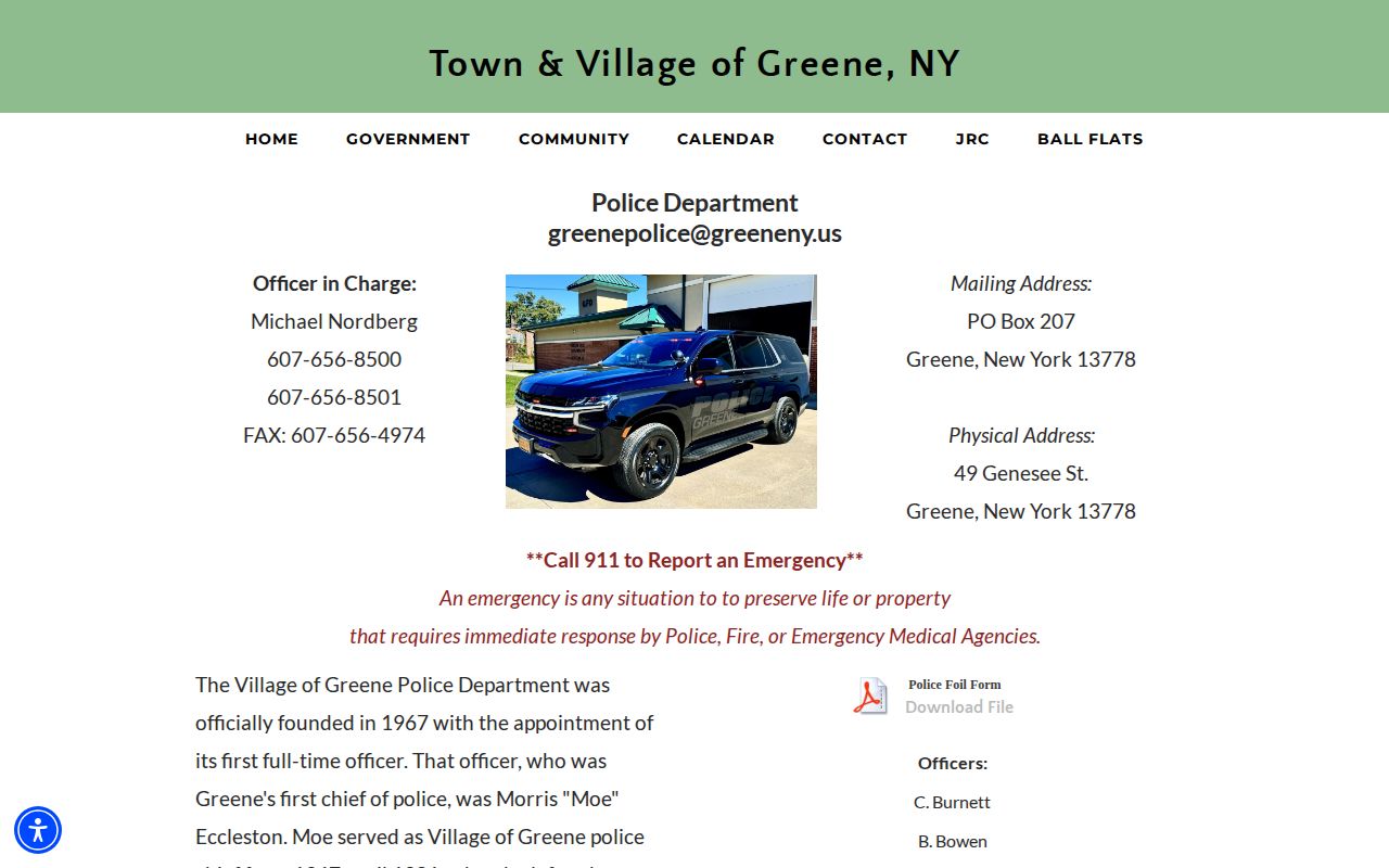 Village of Greene Police Department page for Chenango County arrest records