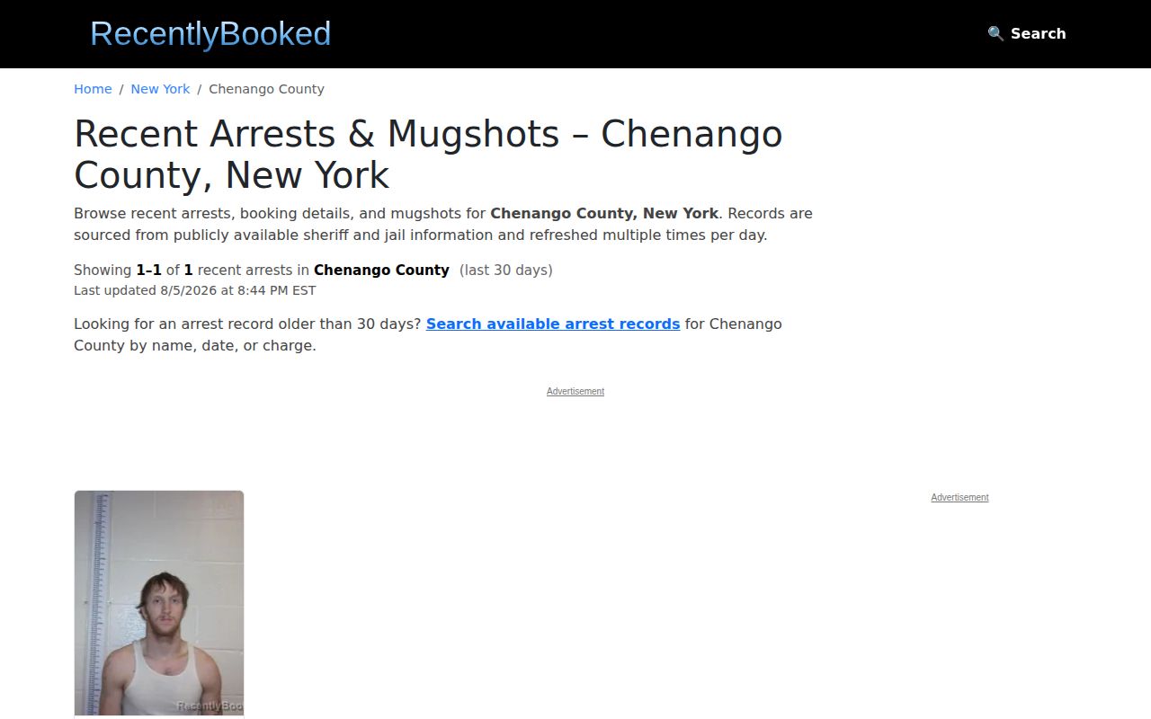 Chenango County unofficial recently booked record index source