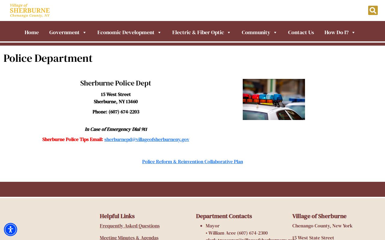 Village of Sherburne Police Department page for Chenango County arrest records